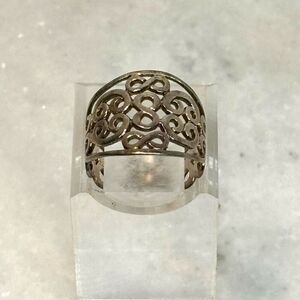 Anthropologie Silver Swirl Scroll Filigree Open Work Band Wide Ring Size 8.25